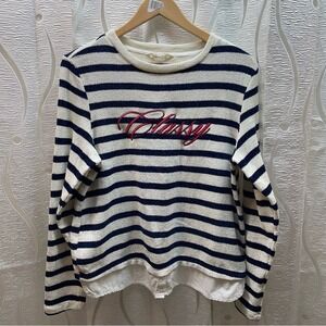 Springfield Striped Layered Sweater Womens L Navy Cream Classy Graphic Excellent